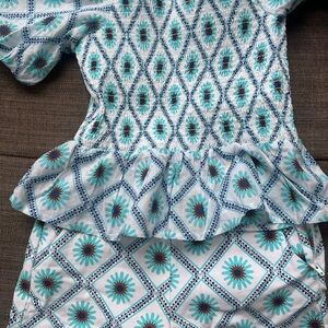 Janie and Jack Teal and White Patterned Dress